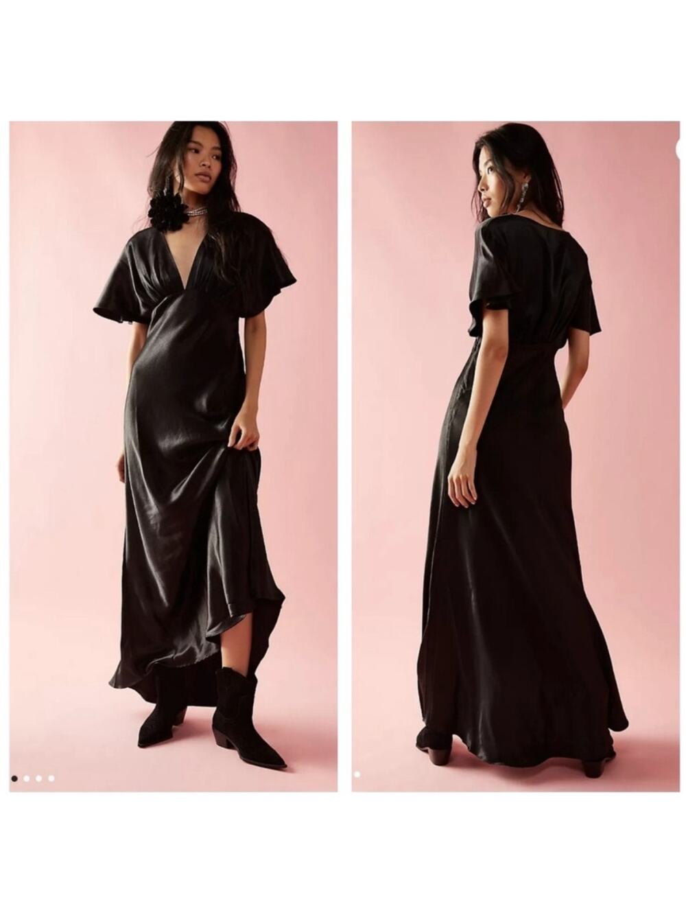 NWT Free People Beatrice black satin maxi dress size 12